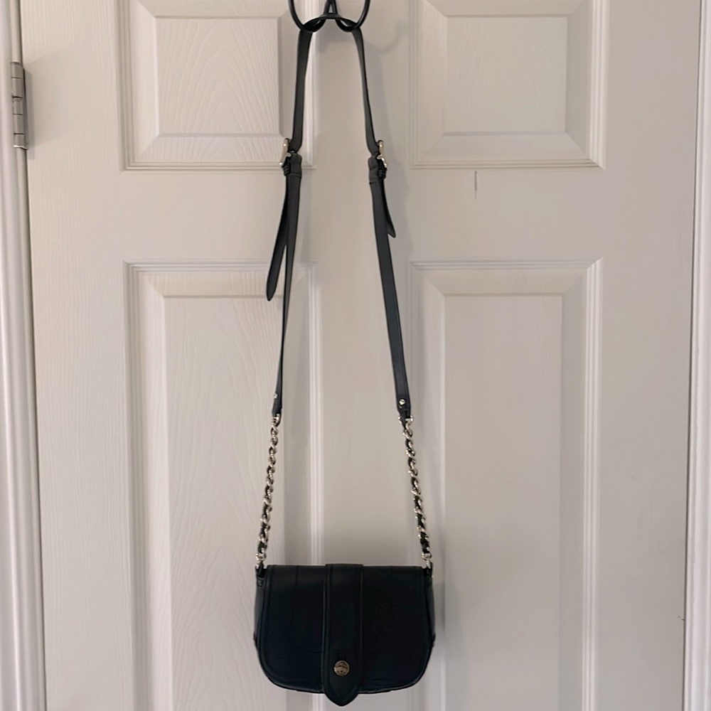 Black leather crossbody purse.